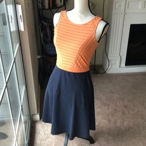 Orange and navy color block dress
